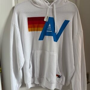 Aviator Nation White Hoodie with Blue and Multicolor Graphic